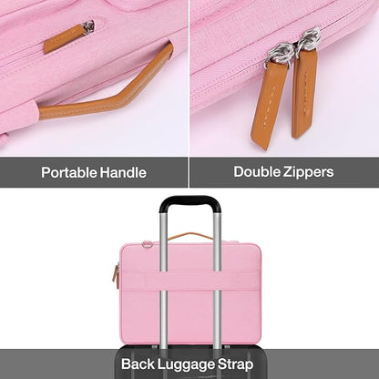 MOSISO 360 Protective Laptop Shoulder Bag,15-15.6 inch Computer Bags Compatible with MacBook Pro 16 inch, HP, Dell, Lenovo, Asus Notebook,Side Open Messenger Bag with 4 Zipper Pockets, Pink