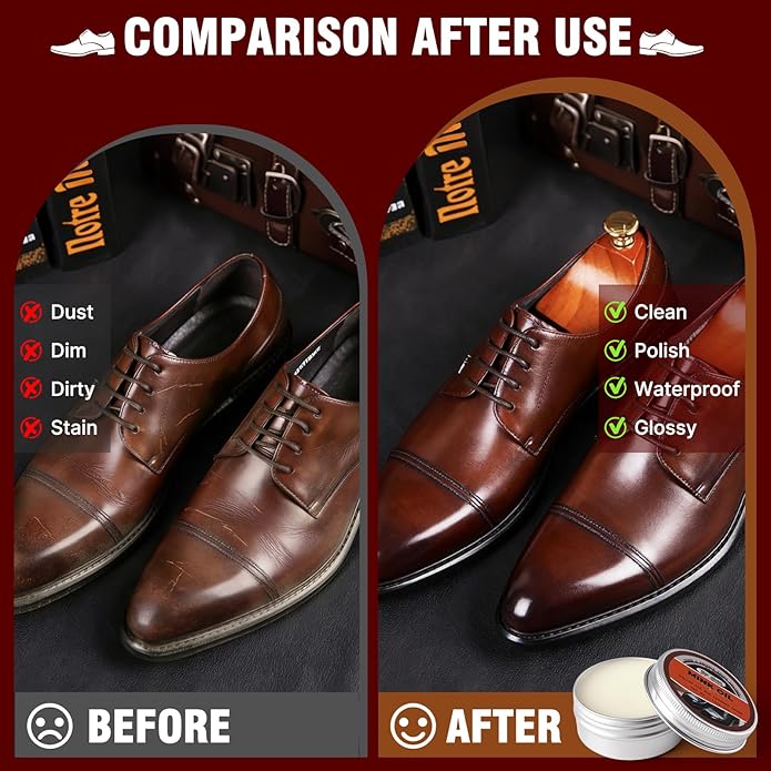15-in-1 Shoe Shine Kit & Leather Polish Set with 4 Horsehair Brushes, Black Brown Neutral Wax, Mink Oil & 3 Cloths Shine Sponges Boot Care & Cleaning Gifts for Men Women with Portable Leather Case