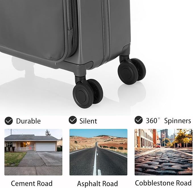 UNIKER Laptop Briefcase with Cup Holder,Small Rolling Suitcase for Work,Carry On Luggage 17x12x10,16 Inch Suitcases with 4 Spinner Wheels,Rolling Teacher Bag Grey