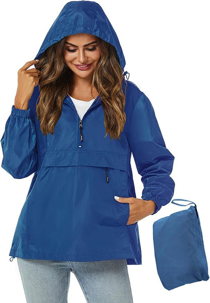 Avoogue Womens Rain Jacket with Hood,Pullover,Packable,Lightweight,Windbreaker,Waterproof,Breathable.