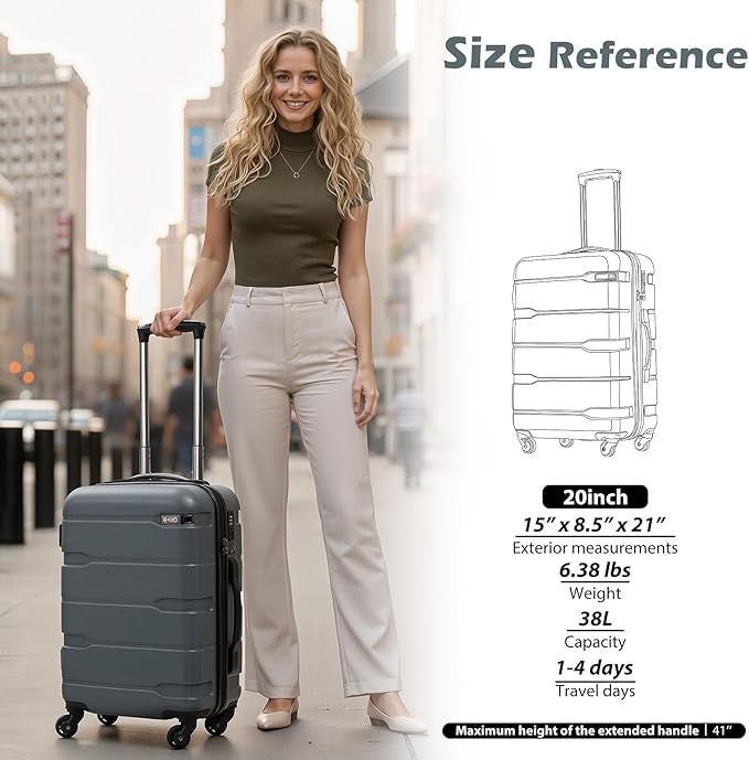 Coolife Luggage PC+ABS Hardshell Suitcase with TSA Lock, Spinner Carry On Lightweight (Teal, 20in)
