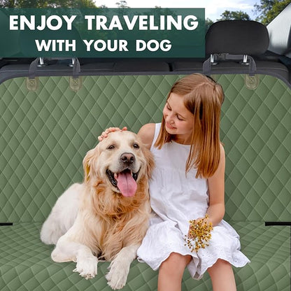 Backseat Cover for Dogs, Waterproof and Non-Slip Pet Bench Seat Covers, Car Seat Protector for Back Seat, Universal Size Rear Car Seat Cover Fits Cars, Trucks and SUVs, L-Army Green&Grey