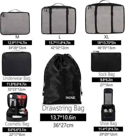 BAGAIL 8 Set Packing Cubes Luggage Packing Organizers for Travel Accessories-Jet Black