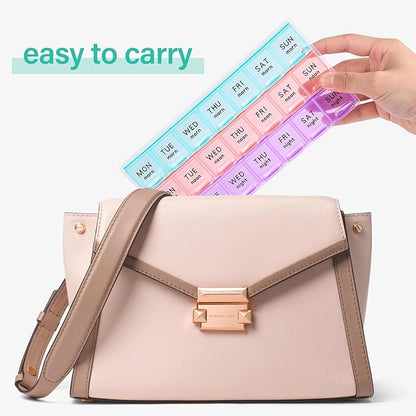 Large Weekly Pill Organizer 3 Times A Day,Travel Pill Cases ，Moisture-Proof 7 Day Pill Contaner, Portable for Pills Vitamin Fish Oil Supplements,Medicine Organizer（2Pack）