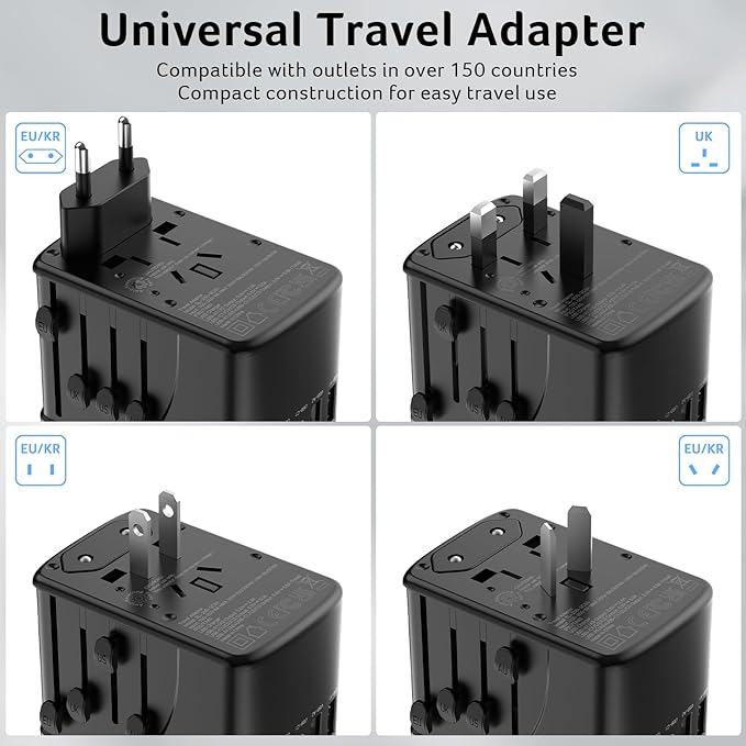 Acer Universal Travel Plug Adapter - International Power Adapter with 5 USB Ports (3 USB C) 5.8A, Worldwide Outlet Charger for USA to European UK France Germany Spain, Type C/E/F/G/I/L/A, Black