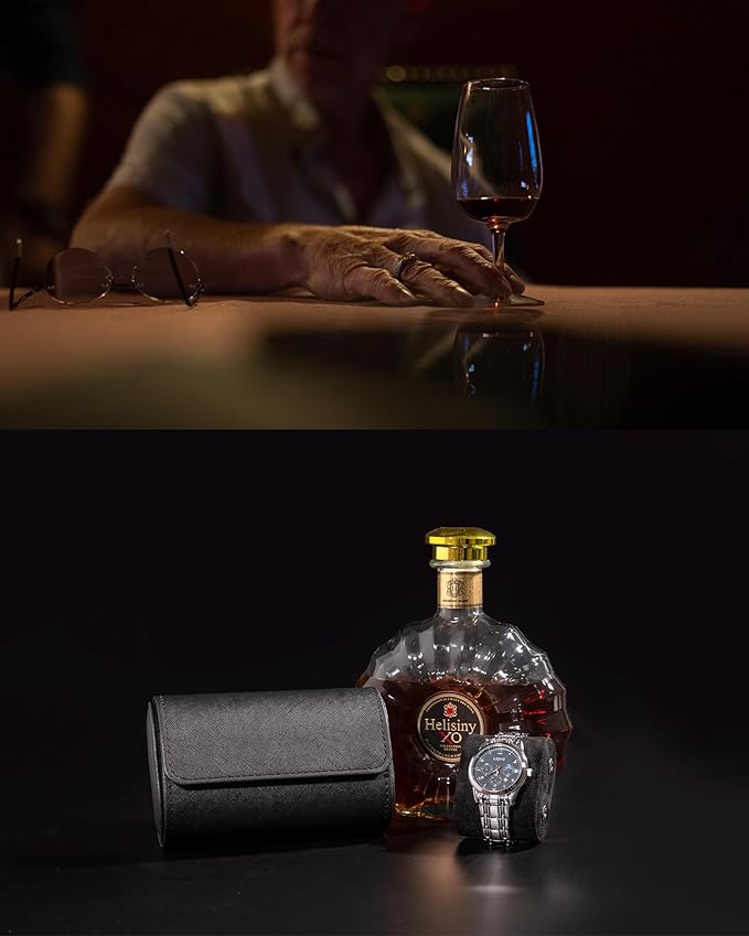 MR.OKAY 2 Watch Travel Case- Classic Leather Watch Case With Superb Texture.Portable Watch Roll Or Organizer For Storage And Display. Best Travel Gift for Men,All Handcrafted By Artisans.
