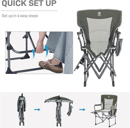EVER ADVANCED Camping Directors' Chair with Side Table, Portable Folding Chair with Compact Size, Heavy Duty with Pocket for Camping, Lawn, Sports and Fishing, 400lbs, Green 2 Pack