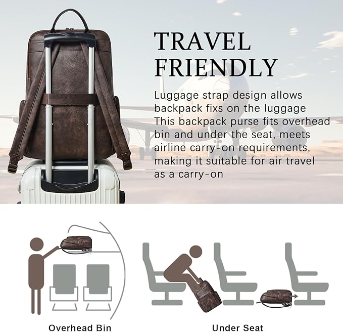 Shrrie Leather Laptop Backpack for Women with 17 inch Vegan Leather Computer Backpack Purse for Travel College Work
