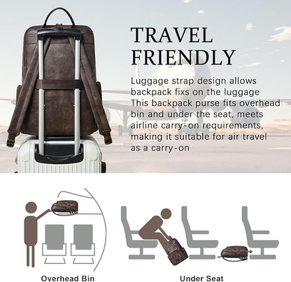 Shrrie Leather Laptop Backpack for Women with 17 inch Vegan Leather Computer Backpack Purse for Travel College Work