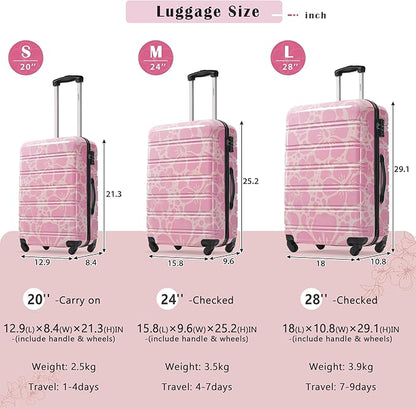 Merax Luggage Sets 3 Piece, Hardside Suitcase Set with Spinner Wheels, Lightweight 20+24+28 IN Suitcase with Carry on Luggage,Pink
