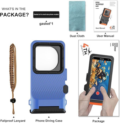 Waterproof Phone Case for Snorkeling & Diving (33ft/10m), IP68 Waterproof Hard Case for Swimming, Universal Underwater Touch Screen Case Compatible with iPhone (Blue, 4th Generation Phone Case)