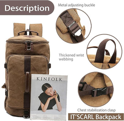 IT'SCARL Large backpack for men,Travel backpack,Carry on, Canvas big bag,Work back pack(khaki)