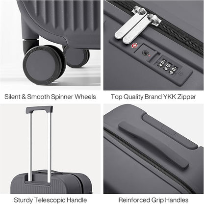 mixi 26 Inch Large Checked Luggage PC Hardshell Suitcases with Wheels for Travel Woman Men, Rock Gray