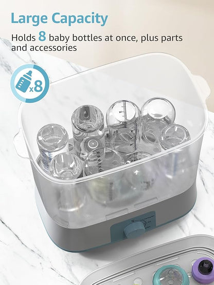 Grownsy Adjustable 4 in 1 Large Bottle Sterilizer and Dryer, 8 Bottles Capacity,Electric Steam Baby Bottle Sterilizer, Sanitizer for Baby Bottles & Pacifiers, Breast Pump Parts Blue