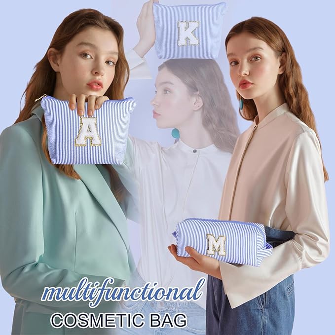 YOOLIFE Teen Girl Gifts Trendy Stuff - Monogram Personalized Makeup Bag | Cosmetic Bag | Travel Toiletry Bag | Gifts for Girls Women Her Mom Bridesmaid Bride Wife Friend Sister Teacher Blue Initial B