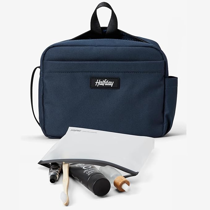 Halfday Sidecar Toiletry Bag | Travel Organizer for Men & Women with Waterproof Pouch, Mesh Pockets, Toothbrush Holder, Hanging Loop (Lightweight, Durable, Water-Resistant), Marine