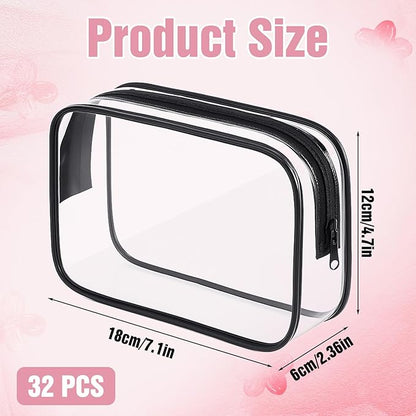 32 Pieces Clear Makeup Bags Bulk Travel Toiletry Bags Transparent Cosmetic Pouches with Zipper Waterproof Portable PVC Plastic Zippered Organizer Cases for Women Men Vacation Travel Bathroom