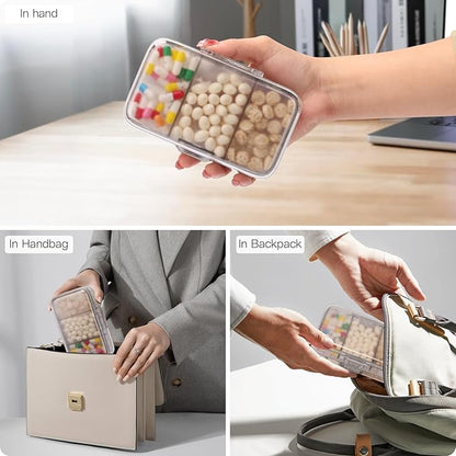 FYY Weekly Pill Organizer with Labels,8 Compartments Travel Daily Pill Case Airtight Moistureproof Large Pill Box to Hold Vitamins, Fish Oil, Supplements,Cotton Swab and Bandages-Grey