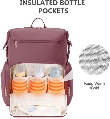CEI-CEI Neoprene Diaper Bag Backpack with Changing Pad, Large Newborn Baby Maternity Bags Travel Tote with Insulated Pockets (Pink)