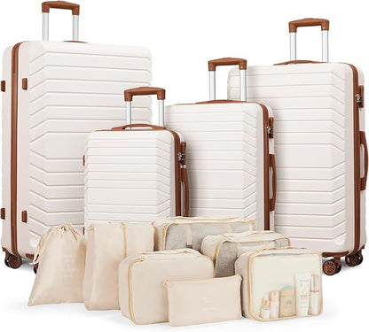 11 Piece Travel Luggage Sets for Women, 20/24/28/32 Inch 4 Piece Hardshell Suitcase Set, 20inch Carry on Luggage with Wheels, 24inch 28inch 32inch Checked Luggage with 7PC Packing Bags