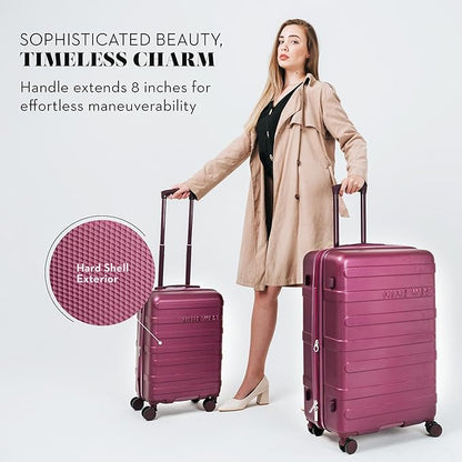 Nine West Celine 3 Piece Luggage Set – 20″ Carry-On & 28″ Checked Suitcase, Burgundy, Lightweight Expandable Hardshell with Spinner Wheels, Water-Resistant – Celine Collection for Women