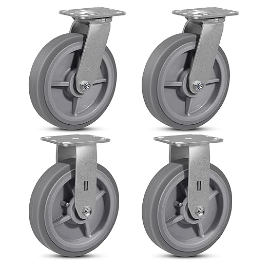 8"x2" Rubber Wheels (Flat Tread)- Heavy Duty Casters, Industrial Caster Wheels- Set of 4 with up to 4800 LB Capacity- Use for Dollies, Workbench(2 Swivel &2 Rigid)