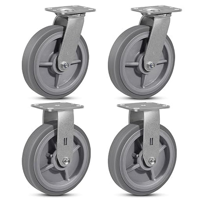 8"x2" Rubber Wheels (Flat Tread)- Heavy Duty Casters, Industrial Caster Wheels- Set of 4 with up to 4800 LB Capacity- Use for Dollies, Workbench(2 Swivel &2 Rigid)
