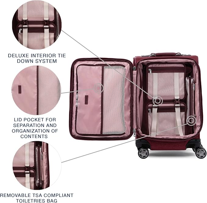 Travelpro Platinum Elite Softside Expandable Carry on Luggage, 8 Wheel Spinner Suitcase, USB Port, Laptop and Tablet Sleeves, Men and Women, Bordeaux Red, Carry On 20-Inch