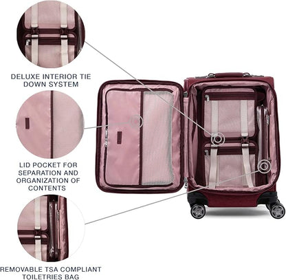 Travelpro Platinum Elite Softside Expandable Carry on Luggage, 8 Wheel Spinner Suitcase, USB Port, Laptop and Tablet Sleeves, Men and Women, Bordeaux Red, Carry On 20-Inch