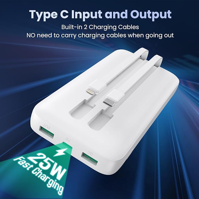 Portable Charger 40,800mAh Power Bank,25W PD QC 4.0 Fast Charging Portable Phone Charger with Built-in Cables,LCD Display USB C Travel Essentials Battery Pack for iPhone 17/16/15/14,Android Samsung