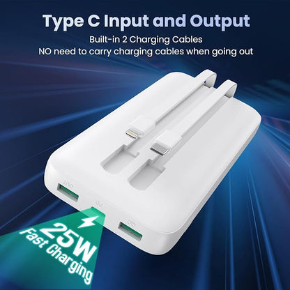 Portable Charger 40,800mAh Power Bank,25W PD QC 4.0 Fast Charging Portable Phone Charger with Built-in Cables,LCD Display USB C Travel Essentials Battery Pack for iPhone 17/16/15/14,Android Samsung