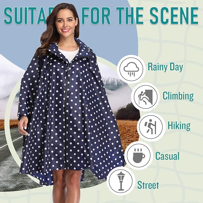 SaphiRose Unisex Rain Poncho Waterproof Raincoat Hooded for Adults Women with Pockets