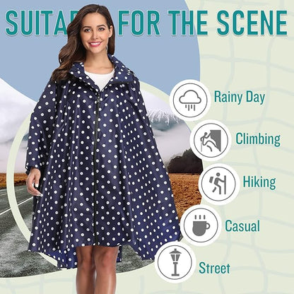 SaphiRose Unisex Rain Poncho Waterproof Raincoat Hooded for Adults Women with Pockets