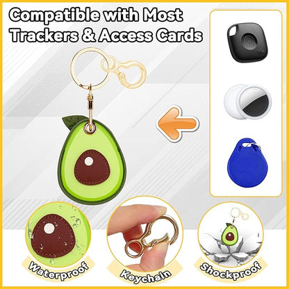 Leather Keychain for Airtag, Cute Protective Keychain Holder Compatible with Apple Air Tag,GPS Item Tracker Case Cover for Keys,Bags,Pets,Luggage(Avocado)