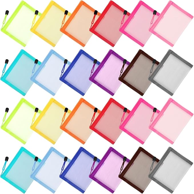 Jexine 24 Pcs Mini Zipper Mesh Bags Lipstick Cosmetic Accessories Organizer Nylon Makeup Zipper Pouch Small Cosmetic Bag for Purse Beauty Mesh Travel Pouch for Women(5 x 4 Inch,Vivid Color)