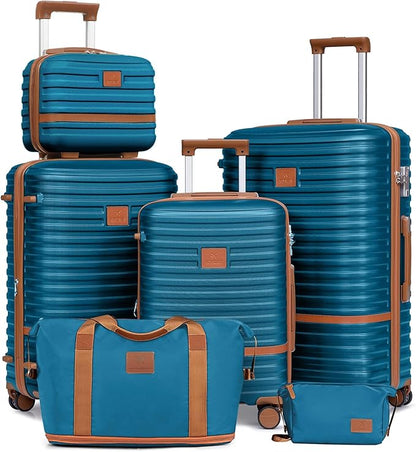 Joyway Luggage Set 3 Piece Suitcase Sets with Spinner Wheel,Hardside Expandable Travel Laggage with TSA Lock (13/20/24/28 Blue brown