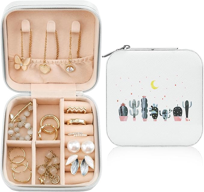 MAYCARI Jewelry Box with Cute Cactus Pattern Design, PU Leather Jewelry Travel Organizer Case-Rings/Earrings/Necklace Storage Box for Women Birthday Mom Friends Her Bridesmaids Girls Teenage s