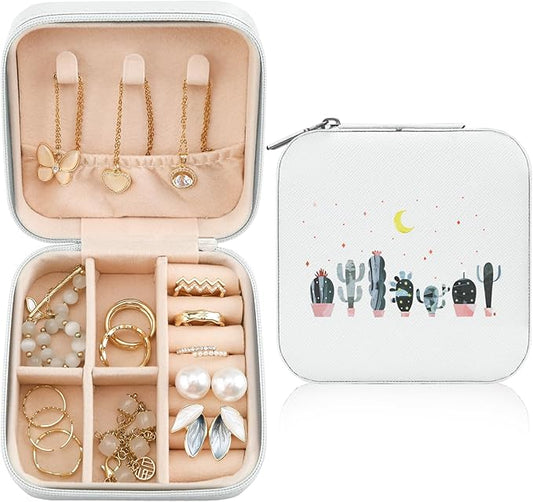 MAYCARI Jewelry Box with Cute Cactus Pattern Design, PU Leather Jewelry Travel Organizer Case-Rings/Earrings/Necklace Storage Box for Women Birthday Mom Friends Her Bridesmaids Girls Teenage s