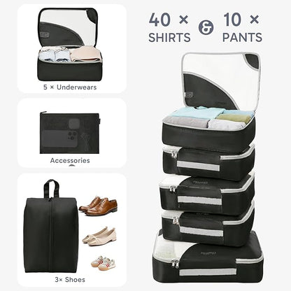 ALL INCLUDED 10 Set Durable Packing Cubes for Suitcases,OlarHike Essentials for Travel,UPGRADED Anti-Tear Stitching, NEW Improved Luggage Packing Organizers for Travel Accessories (Ink)