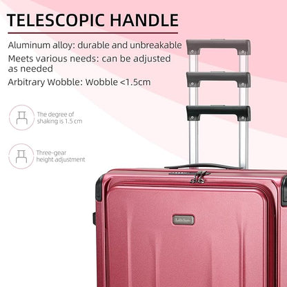 Carry On Luggage, 20 Inch Top Opening Aluminum Frame Lightweight Airline Approved ABS+PC Hard Shell Suitcases with Silent Wheels, TSA Lock, Front Pocket & Wet-dry Separated Six-piece Set