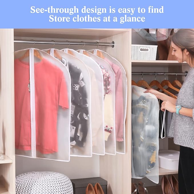 Chumia 25 Pcs Garment Bags for Hanging Clothes Storage, 24 x 32 Inch Clear Plastic Clothes Covers Dust Proof Suit Cover Dress Garment Bags with Full Zipper for Travel Closet Adult