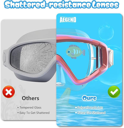 Aegend Snorkeling Gear for Adults Youth Kids, Dry Snorkel Set Panoramic View Enhanced Anti-Leak and Anti-Fog Technology, Adjustable Strap for Snorkeling Scuba Diving Swimming with Mesh Bag