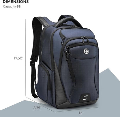 Swissdigital Design Men's Laptop Backpack for College and Business Travel with Integrated USB Charging Port and RFID Protection Fits Laptops up to 15.6 inch, Blue | SD1695-12