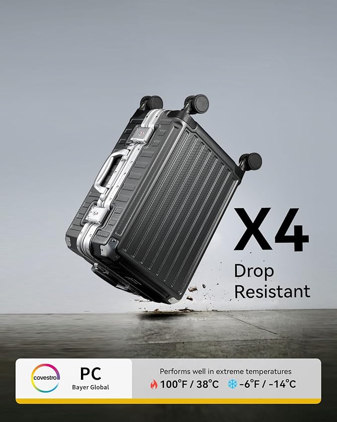 Carry On Luggage with Spinner Wheels, 8010S Aluminum Frame Zipperless Polycarbonate Hard Shell Suitcase (ZX-Core, Silver, 20 Inch)