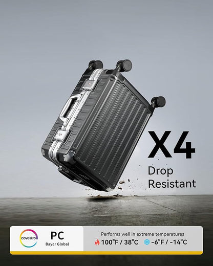 Carry On Luggage with Spinner Wheels, 8010S Aluminum Frame Zipperless Polycarbonate Hard Shell Suitcase (ZX-Core, Silver, 20 Inch)