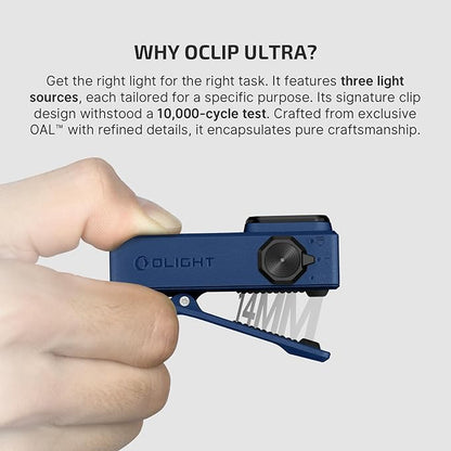 OLIGHT Oclip Ultra EDC Flashlight Clip-on Light, 530 Lumens Rechargeable with Type-C Charging, Combines Floodlight, Spotlight and UV, Triple Magnetic Lights for Inspection and Work (Navy Blue)