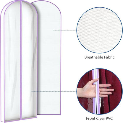 Zilink 72” Clear Garment Bags for Long Dresses Wedding Dress Bags for Gowns Long with 3" Gussted Dress Storage Bags Hanging for Long Evening Dresses, Winter Fur Coat, Prom Dresses, 4-Pack