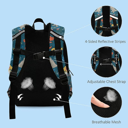 Cute Dinosaurs skateboard Kid's Toddler Backpack for Boys Girls Preschool Nursery with Safety Leash (011410)