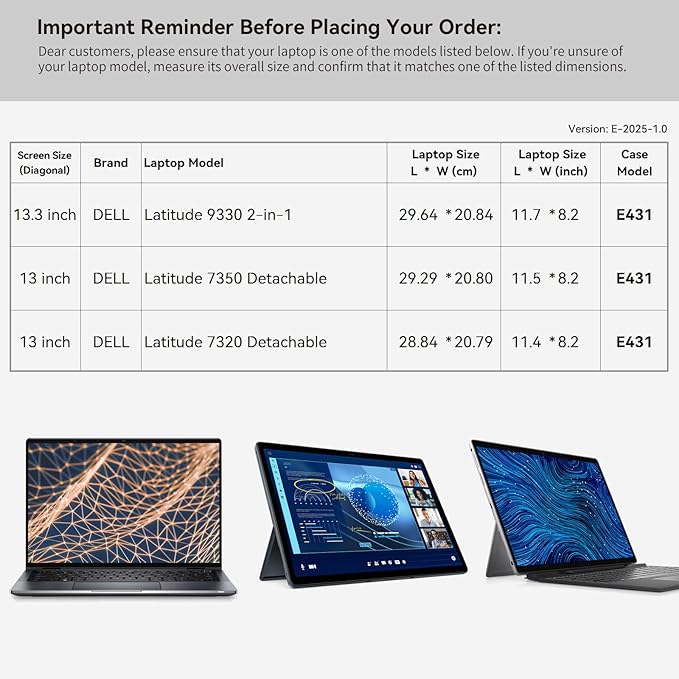 Smatree 13 inch Laptop Sleeve for DELL Latitude 7320/7350 Detachable, for Lattitude 9330 2-in-1, DELL Laptop Case with Accessory Pocket, YKK Zipper, Patented Shockproof Design (E431)