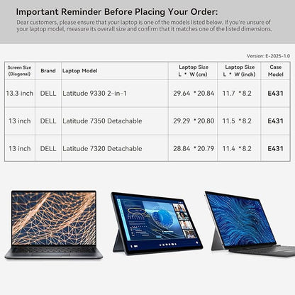 Smatree 13 inch Laptop Sleeve for DELL Latitude 7320/7350 Detachable, for Lattitude 9330 2-in-1, DELL Laptop Case with Accessory Pocket, YKK Zipper, Patented Shockproof Design (E431)